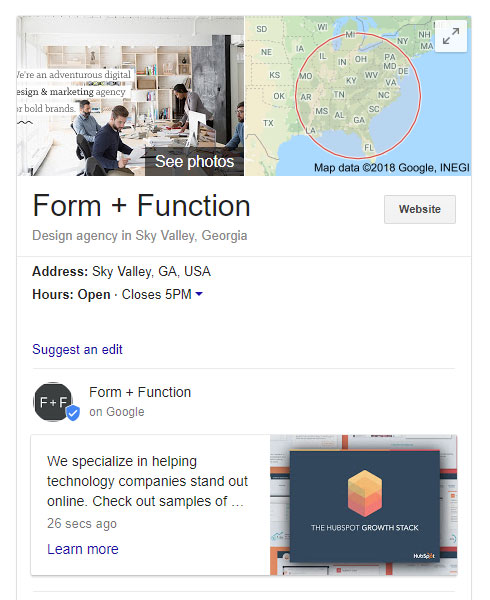 An example of Google Posts in Search Results